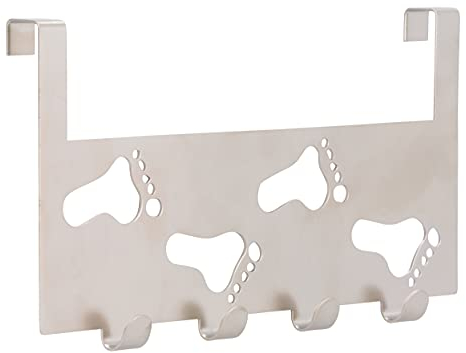 SIRO Türgarderobe mit 4 Haken 1410 | Fußspuren, Kinder, Design | Metall Stahl Nickel matt | 255 mm x 34 mm x 140 mm