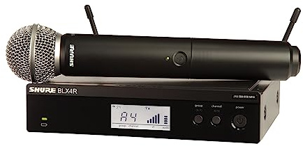 Shure BLX24R/SM58 UHF Wireless Mikrofonsystem für Kirche, Karaoke, Gesang - 14 Stunden Batterielaufzeit, 100m Reichweite | SM58 Handheld-Gesangsmikrofon, Einzelkanal-Rack-Mount-Empfänger | S8 Band