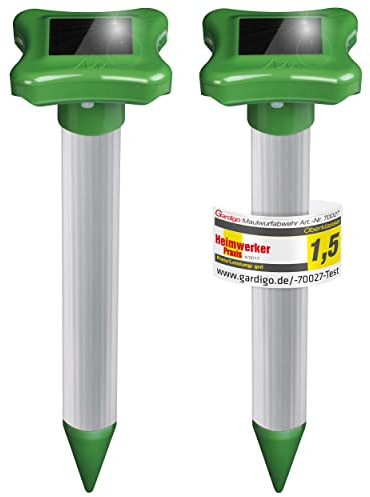 Gardigo Maulwurfvertreiber Schall mit Solar 2er Set I Maulwurfschreck I Wühlmausvertreiber für Garten