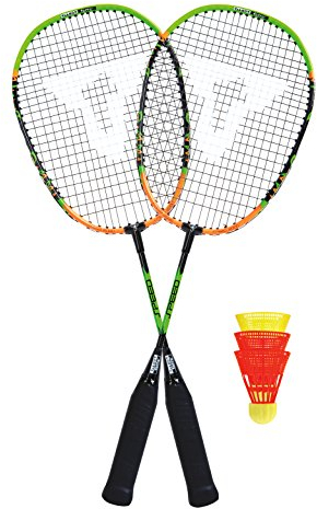 Talbot Torro Speed-Badminton Set Speed 2200, 2 leichte Rackets, 2 windstabile Bälle, im 3/4 Bag, schön handlich auch für Kids, schwarz-orange, 490112