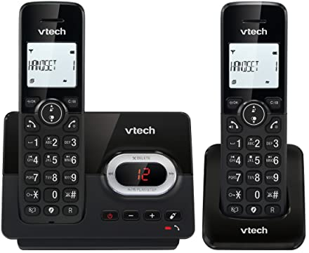 VTech CS2051 Schnurloses Telefon mit Anrufbeantworter und 2 Mobilteilen, ECO+ Modus,Senioren Telefon Festnetztelefon Anrufsperre, Freisprechfunktion, große Tasten, 1-Zeilen Display, Schwarz