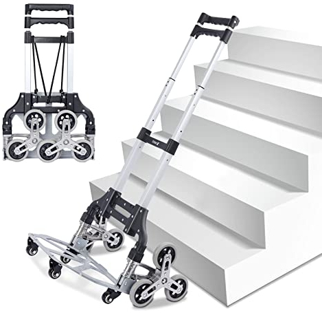 YOLEO Folding Hand Truck Aluminium Stair Climbing Cart with 10 Wheels Lightweight Collapsible Dolly Truck Portable Hand Trolley with Cord for Indoor Outdoor Travel Shopping