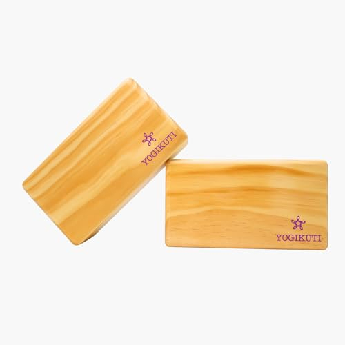 Solid Wooden Yoga Block Set of 2 | Premium Pine Wood Iyengar Yoga Blocks | Solid, Durable & Smooth Rounded Edges | Wooden Yoga Props for Stretching, Balance, Alignment & Home Studio Practice