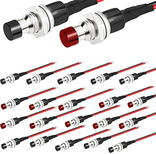 RUNCCI-YUN 20pcs 7mm Precablato Momentaneo Mini Pulsante 3V-6V-12V-24V-230V/1A, pulsante da pannello Pulsante Rontondo per DIY Hobby(Nero rosso）