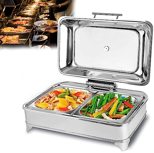 Chafing Dish Elektrisch, 9L Wärmebehälter für Essen Edelstahl Speisenwärmer Warmhaltebehälter mit Sichtbarem Glasdeckel für Partys und Buffets, Einstellbare Temperatur (0-85℃)