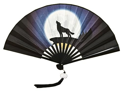 YLWX Abanico Plegable De Plástico Animal con Borla Estilo Vintage Abanico Plegable Dominante Estilo Masculino Abanico De Mano De Baile Hanfu (Color : Wolf)