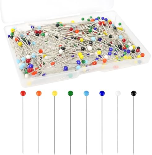 Quelcc Spilli da Sarta, 250 Pezzi Spilli da Sarta con Testa, 38mm Spille Dritti Spilli con Testa Colorata, Spilli Testa Vetro per Tessuto, Cucito Fai da Te, Sarta Artigianato