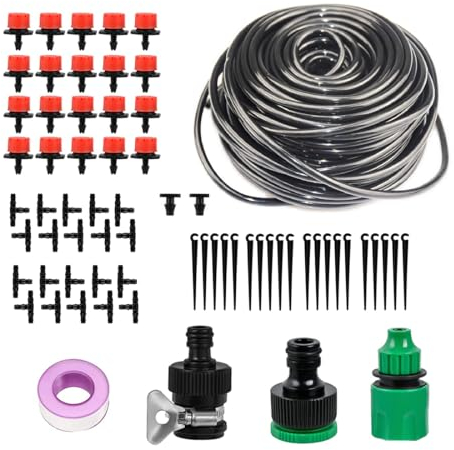 Bewässerungssystem garten, pflanzen bewässerung Micro Automatische Bewässerung KIt Gewächshaus, Tröpfchenbewässerung Bewässerungssets für Landschaft, Flower Bed, Terrasse Pflanzen (6mm,15m)