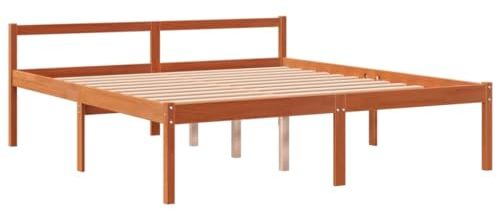 vidaXL Senior Double Bed - Solid Wood Pine in Wax Brown, 150x200 cm with Plywood Slats & Elevated Design for Easy Access, Under-bed Storage