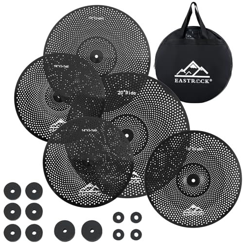 EASTROCK Becken-Set mit geringem Volumen, 5-teiliges Set mit Beckentasche, Filzen – 35,6 cm Hi-Hat, 40,6 cm & 45,7 cm Crash, 50,8 cm Ride (schwarz)