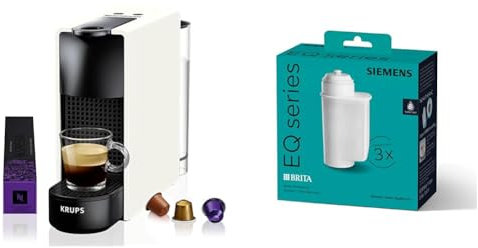 Krups Minimáquina de cápsulas de café NESPRESSO XN1101 Essenza | 1260W | blanco | Filtro de agua 0,7 litros y Siemens BRITA Intenza TZ70033A