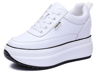 AONEGOLD Scarpe con Zeppa Donna Scarpe Casual con Plateau alla Moda Sportive Fitness Wedges Running Outdoor Sneakers Comode Sneakers Zeppa Interna 8CM（Bianco，39 EU）