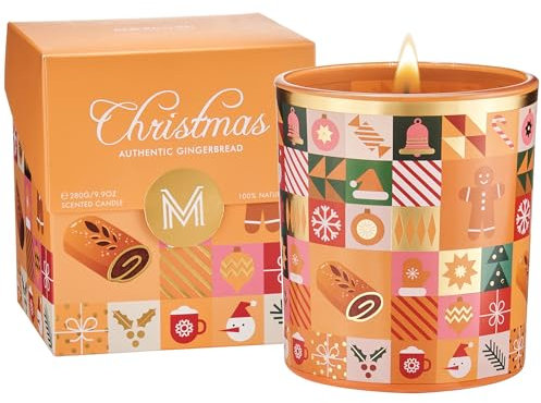 M&SENSE Gingerbread Cookie Christmas Candle, Natural Soy Wax 9.9oz 55 Hours Long Lasting Burn, Caramel Cinnamon Holiday Scented Candle for Home, Winter Scent Christmas Gift for Women Family Friends