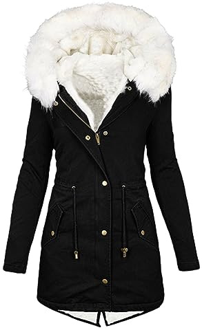 Susenstone Manteaux Duvet Femme Doudoune élégant Longue Manteau Zippé épais Chaud Parka Blouson Veste Polaire Chaud Fourrure Veste Chaud Hiver Avec Capuche Fourrure Grande Taille Duvet En Coton