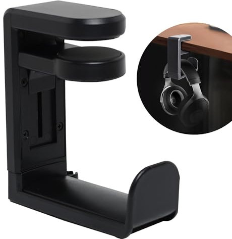 Greacesrio Soporte Plegable para Auriculares, PC Soporte Auriculares Gaming, Soporte para Auriculares y Pinza Ajustable en Altura y Giratorio Gancho de Montaje, Gestión Cables (Negro)