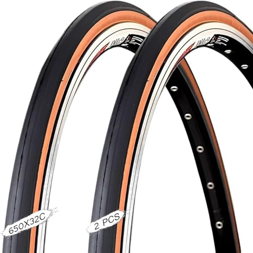 2PC 650x32c 27.5 Zoll Rennradreifen, 650-32c Ersatz mit Brauner Seitenwand und Klincher-Aufbau 650 32 c Leichtgewicht Slick-Profil für Stadt und Wettkampf geeignet