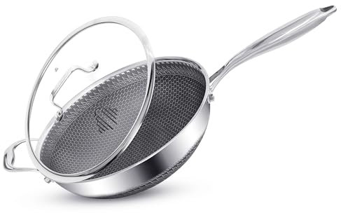 INTIGNIS® 28cm Stainless Steel Wok with Lid | 5L Heavy-Duty Non-Stick Wok Pan | Induction, Oven Safe | Dishwasher Safe | Anti Scratch | Large Frying Pan with Lid for All Hobs