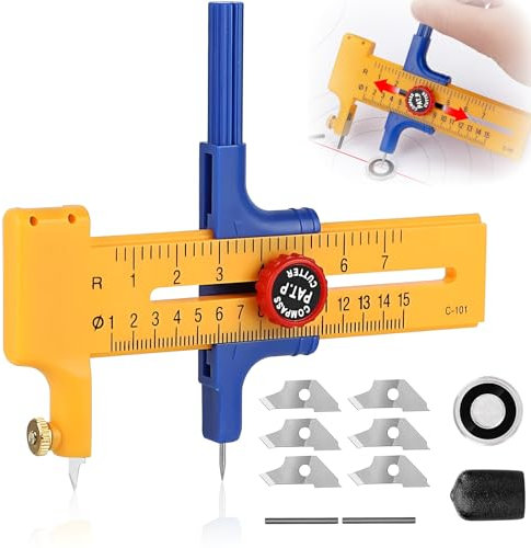 Kreiszeichner,Kreisförmiger Papierschneider,Kreisschneider Für Kreise Von 1-15cm,Zirkelschneider,Kreisschneider Papier,Zum Schneiden Von Papierkarton Leder, Rundschneider Aus Kunststoff Und Messing