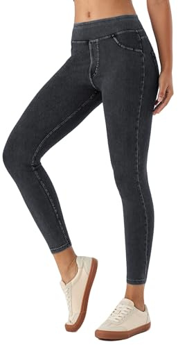 LaiEr Mujeres Skinny Jeans Mid-Rise Pull en Leggings de Fitness Casual de Control del Vientre, Tela Suave de Alta Elasticidad Casual de Denim Pantalones al Tobillo Ajustados.Gris Oscuro,L