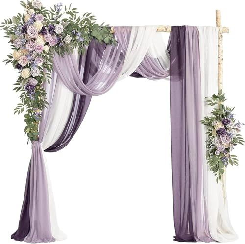 Fleurs D’Arche De Mariage Artificiel avec 2pcs Fleur Swag 3pcs Tissu De Drapé De Gaze Translucide pour Le Manteau De Fête De Mariage Table Runner Home Decor, 004