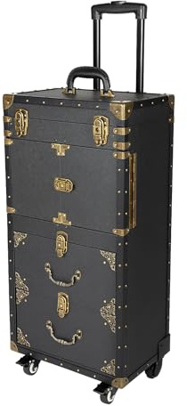 Chariot de coiffeur - Chariot de service - 3 étages - Chariot à roulettes verrouillable - Valise cosmétique - Chariot de coiffeur - Beauté styliste - Avec support pour sèche-cheveux - 39 x 25,5 x 82