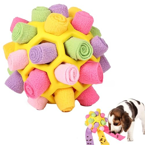 Mira's Pocket Dog Snuffle Ball Toy, Mental Stimulation Chew Toy for Dogs & Cats, 14cm Licking Mat Treat Dispensing Ball with Hollow Design, Slow Feeder for Fast Eaters (Yellow)