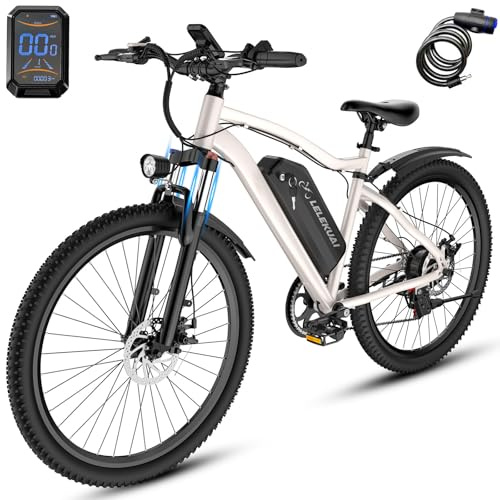 Electric Bike for Adults, 26 Commuter Ebikes with 7-Speed Gears, 25MPH Lightweight E Bike, 720W Peak Motor, 375Wh Removable Battery, 50 Miles Range, Electric Mountain Bicycle for All Terrain (White)