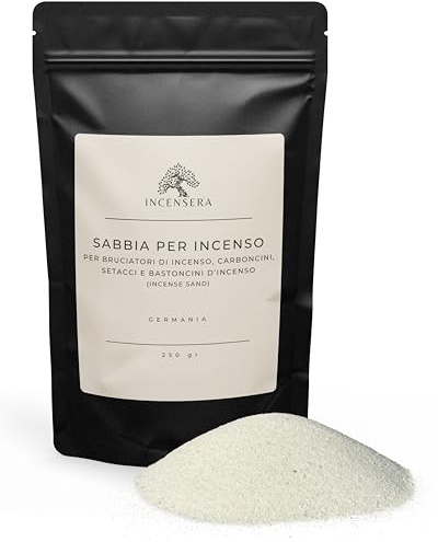 Sabbia fine per affumicatura 250 g – sabbia per bruciatore, carbone, incenso, resine ed erbe aromatiche – materiale da fuoco resistente al calore