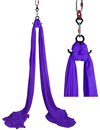 Aerial Silks Starter Kit - Durable 11Yards of Aerial Yoga Hammock with Hardware, Aerial Swing for Acrobatic Flying Yoga & All Levels (Aerial Rigging Point Up to 14ft)