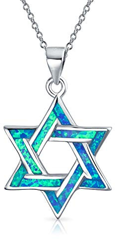 Bling Jewelry Colgante De Estrella De David De Ópalo Azul Creado Abierto Magen Judaic Hanukkah Para Bat Mitzvah Para Mujeres Adolescentes En Plata Esterlina .925