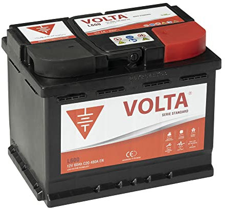 Batería De Coche 60Ah 480A EN Standard Volta L600D, bateria de automóvil de turismo, Plomo-Calcio, Batería 60Ah - Borne +Dcha - Medidas 242 x 175 x 190mm con 2 años de Garantía - Fabricación Europea