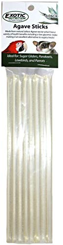 Agave Sticks (8 Straws) - Natural Organic Agave Nectar Straws - Sweet Treat for Small Animals - Sugar Gliders, Marmosets, Parrots, Canaries, Finches, Parakeets, Cockatiels, Other Birds