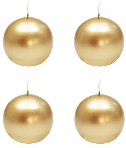 Ebersbacher Kerzenfabrik GmbH Kugelkerzen Gold lackiert, 4 Stück, Größe ca. Ø 80 mm, einzeln in Folie, runde Kerze Weihnachtskerze Adventskerze