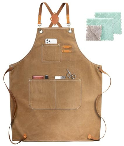 ZOMAO Chef Apron, Cotton Canvas Cross Back Apron with Pockets for Women and Men,Adjustable Strap and Large Pockets Apron,Kitchen Cooking Baking Bib Apron