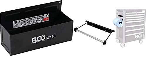 BGS 67156 | Magnet-Spraydosen-Ablage | 210 x 75 x 70 mm | 6 starke Magnete, Haltekraft ca. 1,8 kg + 67161 | Papierrollen-Halter für Werkstattwagen PROFI