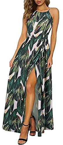 KILIG Maxi Dresses for Women UK Summer Dress Halter Neck Wedding Guest Elegant Long Dress Floral Beach Sundress (Floral-N,Medium)