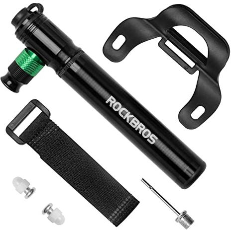 ROCKBROS Mini Bomba de Bicicleta 110PSI, Inflador Portátil Compatible con CO2 Válvulas Presta y Schrader para MTB Bicicleta Carretera Ciclismo
