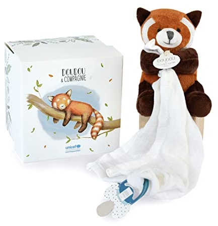 Doudou et Compagnie - Collection UNICEF - Doudou Accroche-Tétine Panda Roux - Attache Sucette 12 cm - Idée Cadeau De Naissance Bébé Fille et Garçon - Garantie Doudou Perdu - Bébé & Moi - DC3982