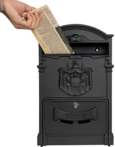 xhlokk Wall Mount Mailboxes, Rust Resistant Locking Wall Mailbox for Outside, Galvanized Steel and Aluminum Stamping Process, Vintage Mailbox with Key Lock Large Capacity Outdoor Decoration, Black