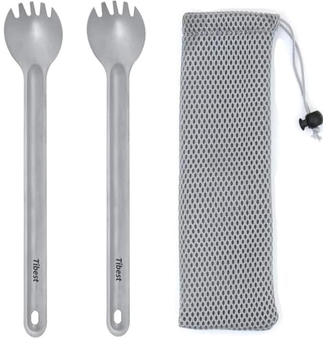 Tibest Titanium Spork, 8.7 Long Handle, Backpacking Spork and Spoon, Ultra Lightweight Camping Utensil for Hiking, Travel