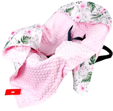 Babylux Baby EINSCHLAGDECKE 90 x 90 cm Einlage Babyschale Kinderwagen Buggy Decke Autoschale Autositz Minky Baumwolle 3-Punkt-Gurt Kleinkind Babydecke (13. Rosa +Wilde Blüten)