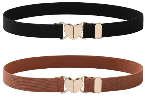 Coubeau 2 st elastiskt barnbälte för flickor - justerbara elastiska hjärtspännen för pojkar och flickor, A-svart + brun, one size