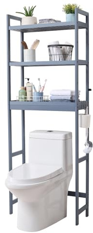 VEVOR Aufbewahrung über der Toilette, 3-stufiger Verstellbarer Badezimmer-Organizer über der Toilette, Aufbewahrungsregal aus Bambus mit 3 Haken, freistehend, leicht zu montieren, platzsparend