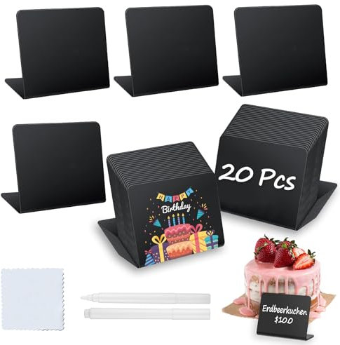 20 Kreidetafel Klein Set, Kleine Tafeln Zum Beschriften, Preisschilder Aufsteller In L-Form, Buffet Schilder Mit 2 Stifte Und 1 Putztuch, Schiefertafel FüR Gastronomie Buffet Café Hochzeit Party