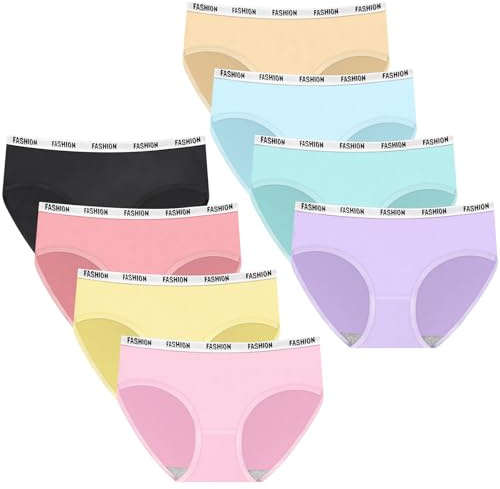 flintronic Lot de 8 Culotte pour Adolescente Fille, Filles Adolescentes sous-vêtements Doux, Culotte sous-vêtements Slip Uni Fille, Confortables Respirantes, Ado 8 à 16 Ans(L)