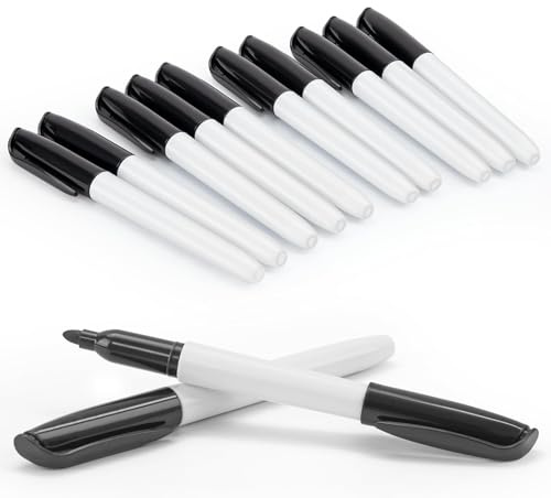 JEFURE Rotuladores Magnéticos para Pizarra Blanca Negro 12 Piezas, Marcadores Pizarra Blanca de Punta Fina, Marcador Borrable para Pizarras, Cuadernos y VidrioJEFURE