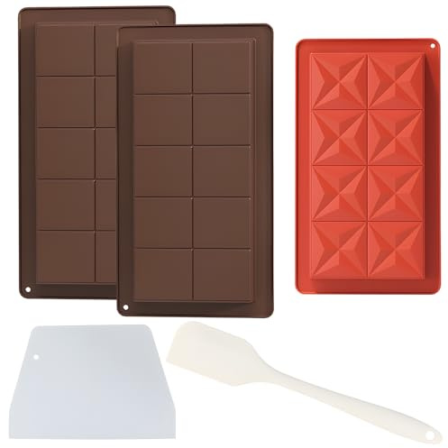 5PCS Chocolate Mold Silicone, 3PCS Deep Chocolate Bar Molds with 2PCS Spatulas, Dubai Chocolate Mould, Deep Chocolate Mold,Candy Mold, Ice Cube Mold for Birthday Parties, Valentine's Day,Thanksgiving