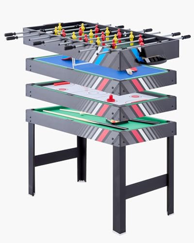 VEVOR 4 in 1 Kombi-Spieltisch-Set Airhockey-Tisch (122 cm), Multi-Kombinationstisch mit Airhockey & Pool-Billard & Tischfußball & Pingpong & Pushern & Pucks, Arcade-Tisch für Familienspielzimmer