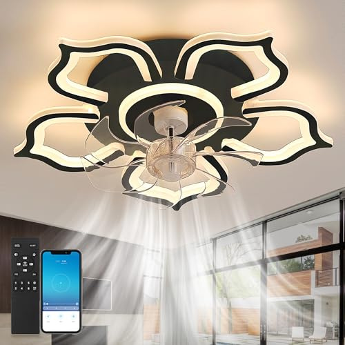 52Cm Takfläkt Med Belysning, Tyst,Fläktlampa,Vändbar Dc-Motor 58 W,Led Dimbar 2900 Lm,Taklampa Med Fläkt 6 Vindhastigheter,Minnesfunktion För Sovrum-Black||APP+Remote