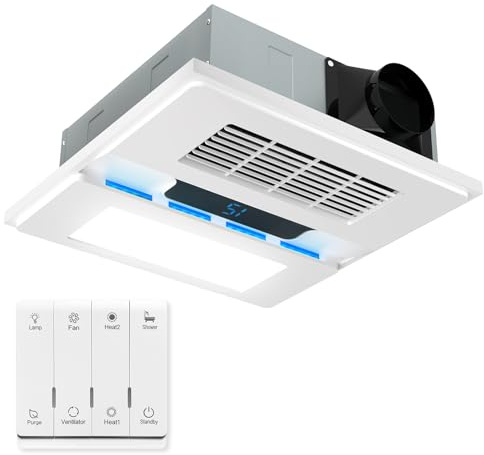 welnek 1800W Bathroom Exhaust Fan with Light and Heater, 110 CFM 4-in-1 Ceiling Vent Fan, 1.0 Sone Quiet Operation, 11.2” x 11.2” Ceiling Cutout, 13.8” Grille, 6500K LED Light, Metal Housing